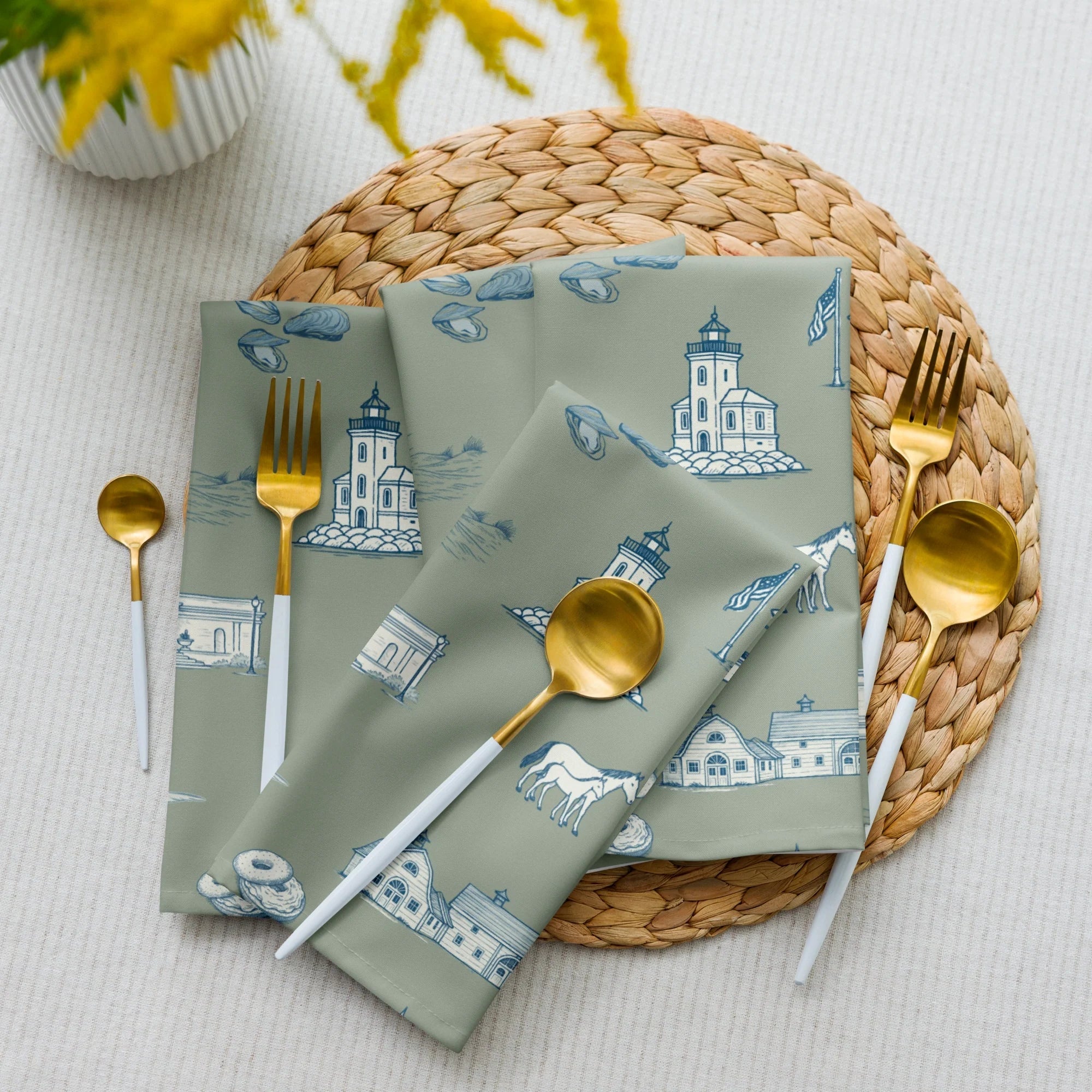 Coastal Toile Napkins & Table Linens
