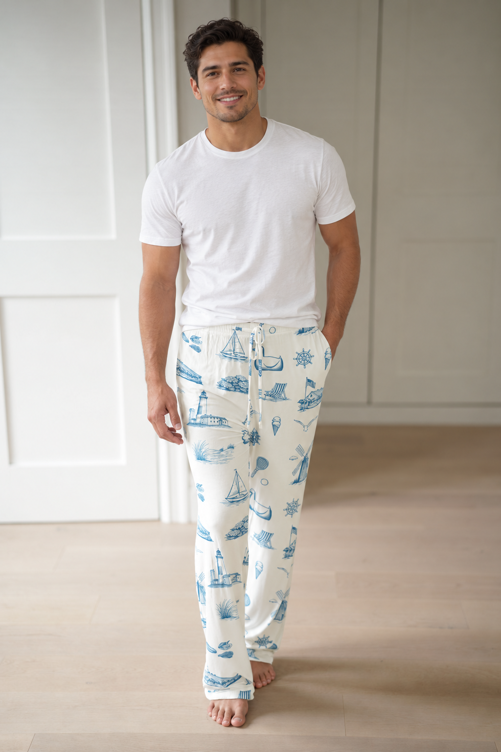 Hamptons & Montauk Toile Bamboo Pajama Pants for Adults