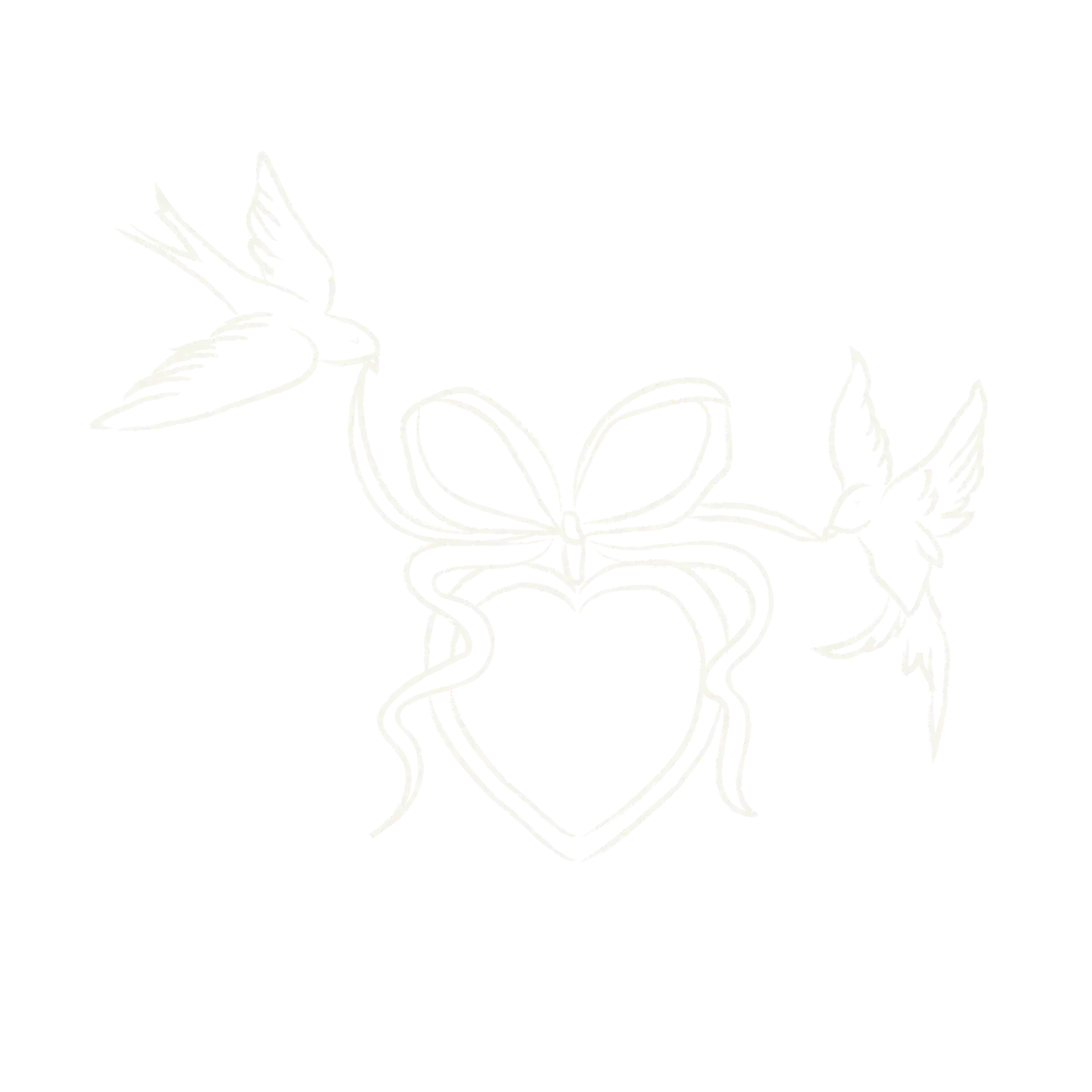 White heart shape pattern with 2 birds on a white background