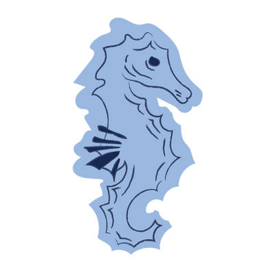 Blue seahorse illustration on a white background