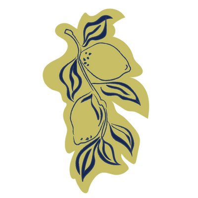 Decorative sticker with blue lemon design on a yellow background