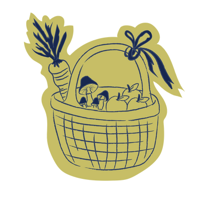 Illustration of a basket with vegetables on a white background