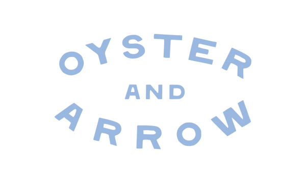 Blue text 'OYSTER AND ARROW' on a white background