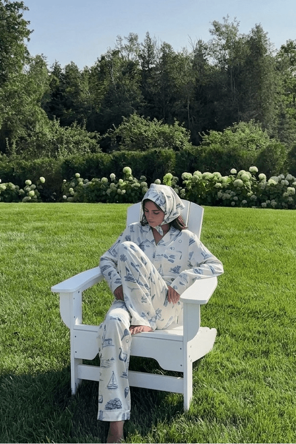 Hamptons & Montauk Toile Long Sleeve Bamboo Pajama Set - Oyster and Arrow