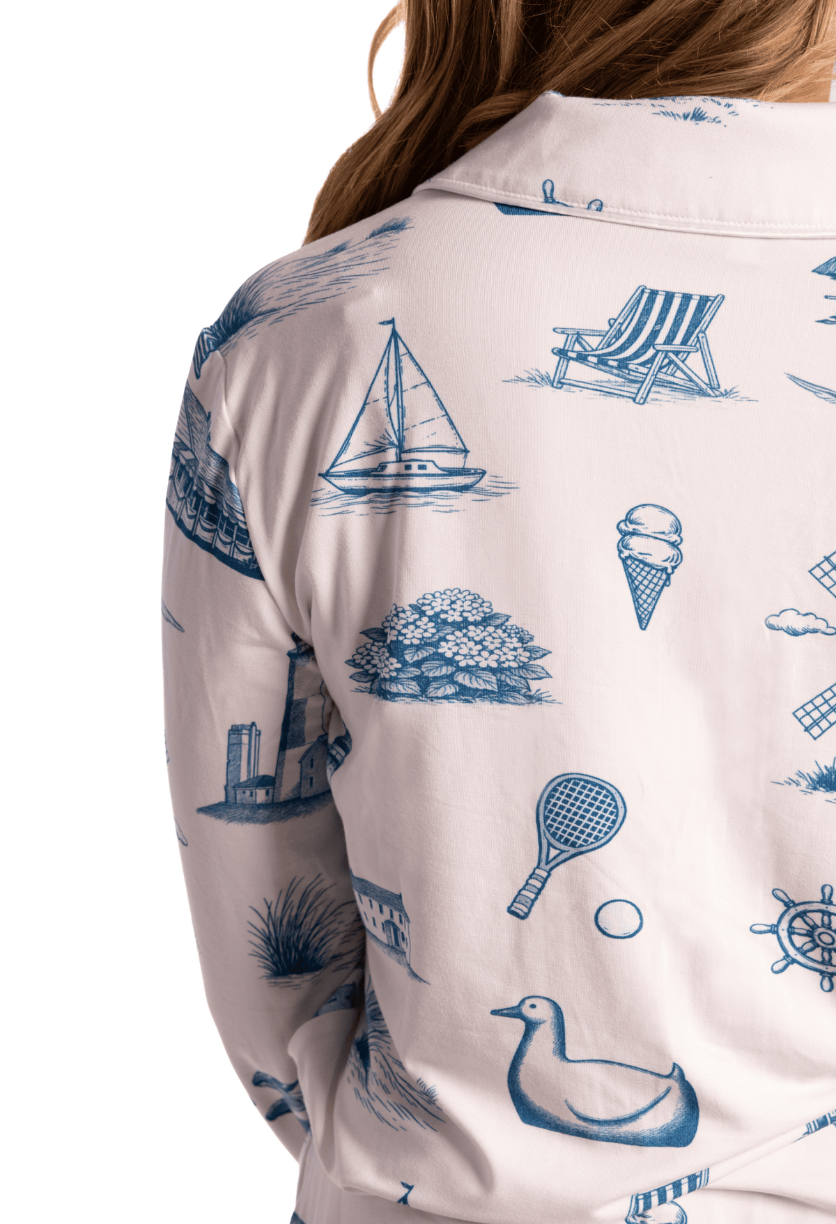 Hamptons & Montauk Toile Long Sleeve Bamboo Pajama Set - Oyster and Arrow
