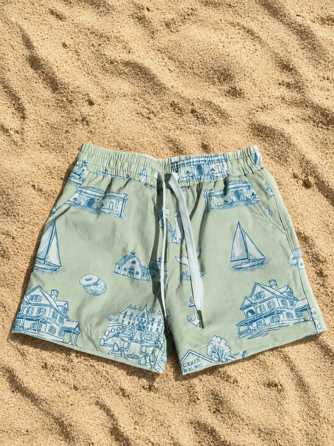 Huntington & Cold Spring Harbor Boys' Swim Trunks - Oyster and Arrow