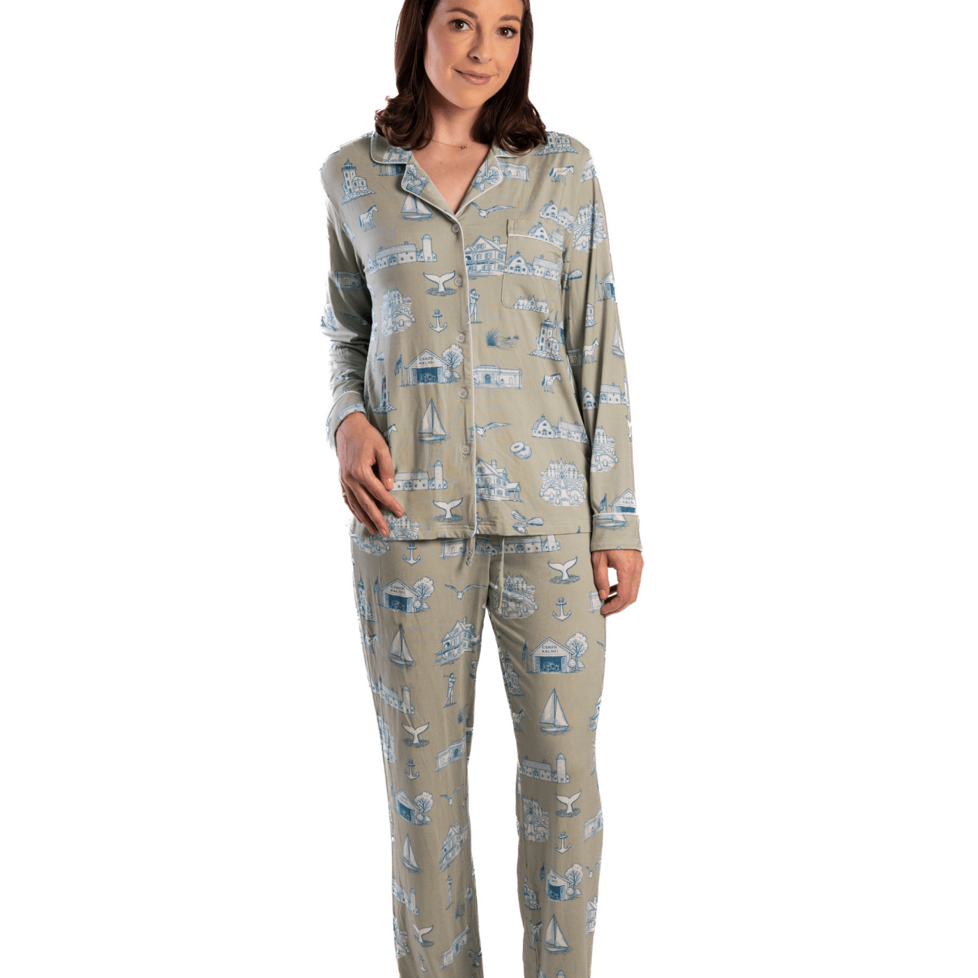 Huntington & Cold Spring Harbor Toile Long Sleeve Pajama Set - Oyster and Arrow