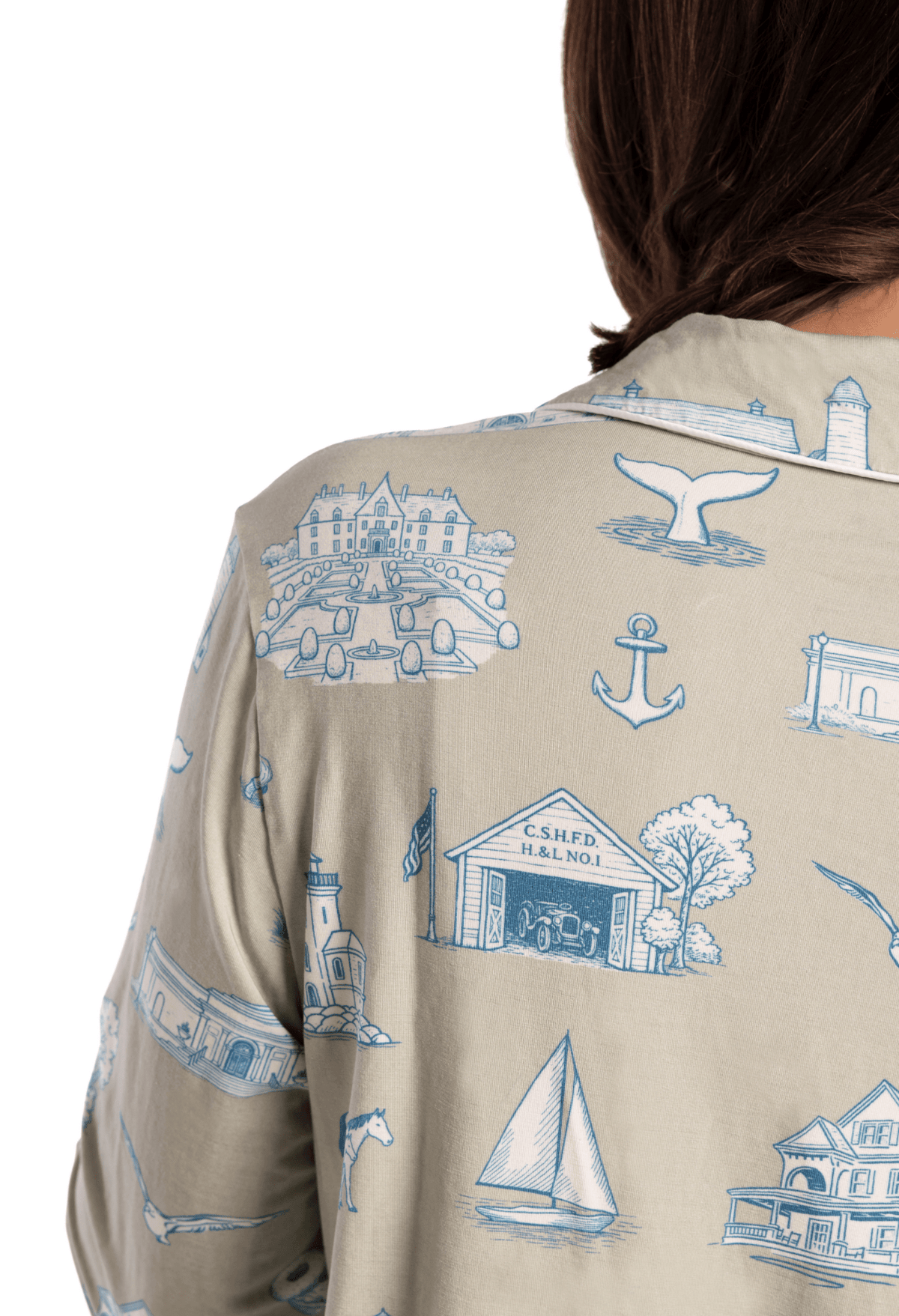 Huntington & Cold Spring Harbor Toile Long Sleeve Pajama Set - Oyster and Arrow