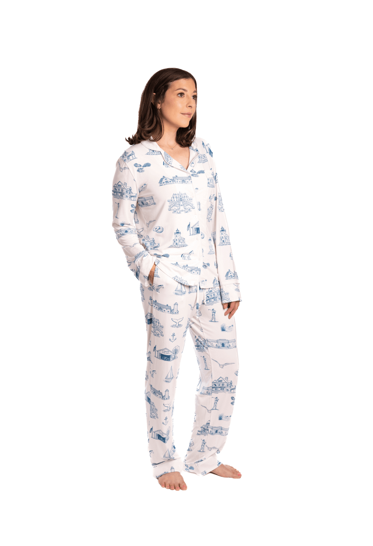 Huntington & Cold Spring Harbor Toile Long Sleeve Pajama Set - Oyster and Arrow