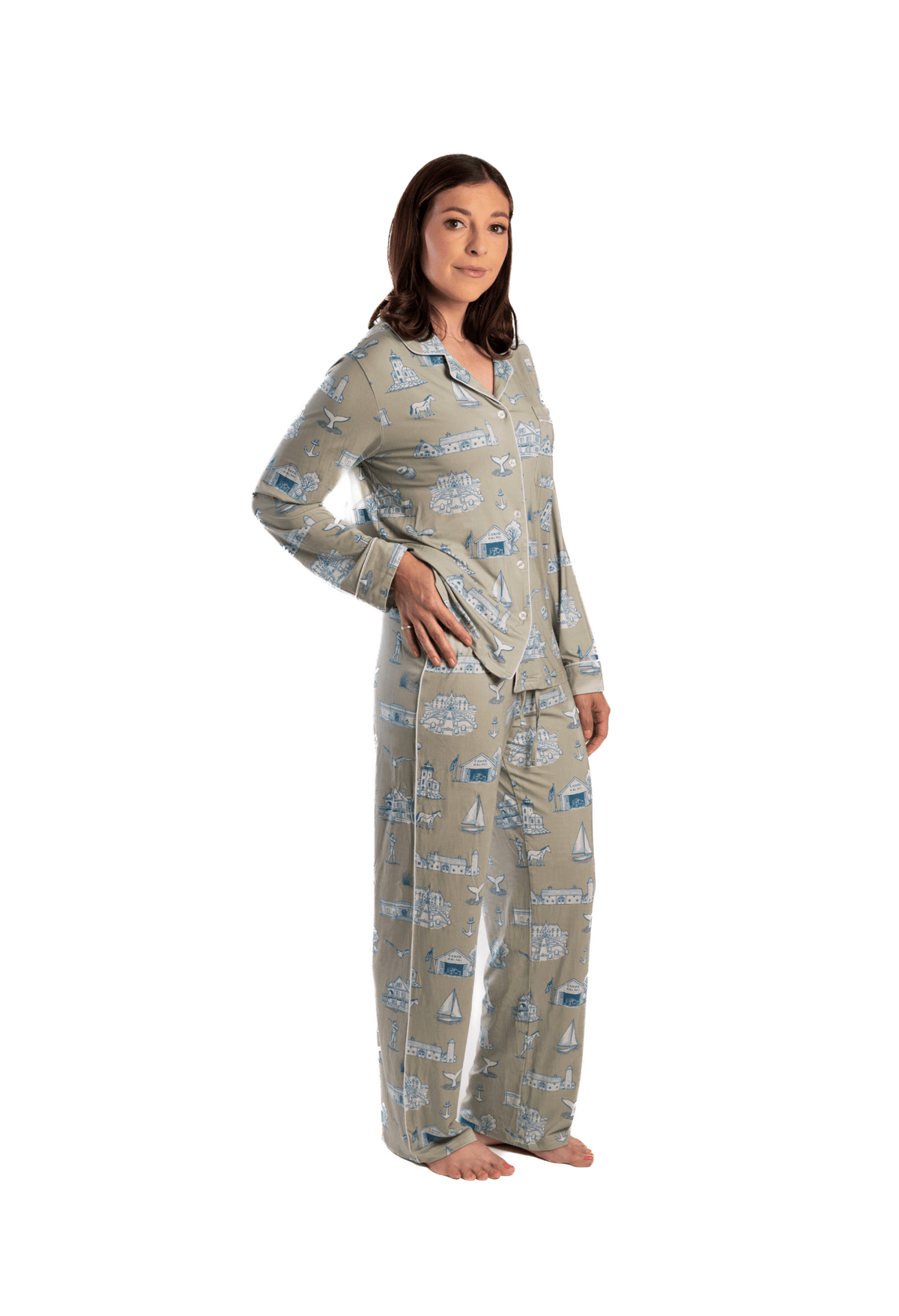 Huntington & Cold Spring Harbor Toile Long Sleeve Pajama Set - Oyster and Arrow