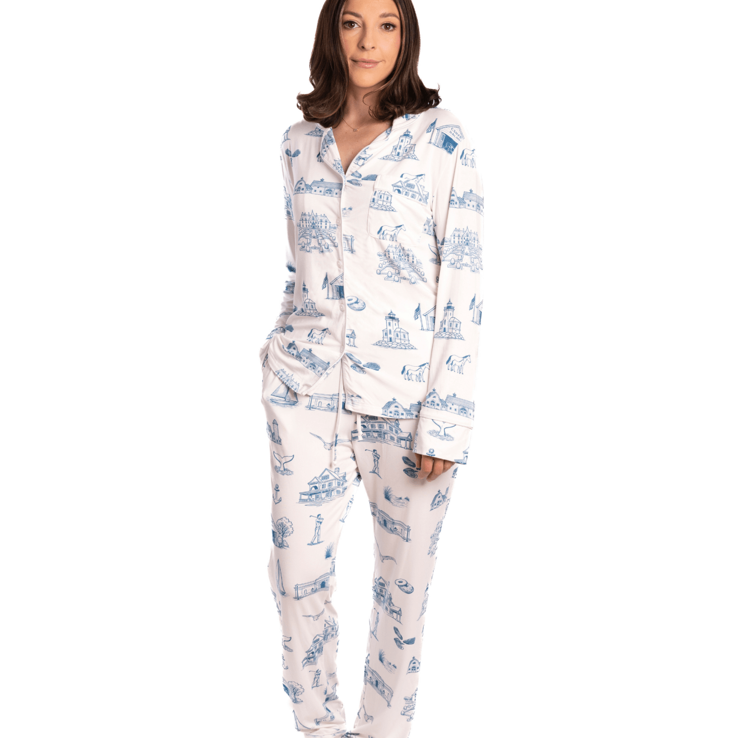 Huntington & Cold Spring Harbor Toile Long Sleeve Pajama Set - Oyster and Arrow
