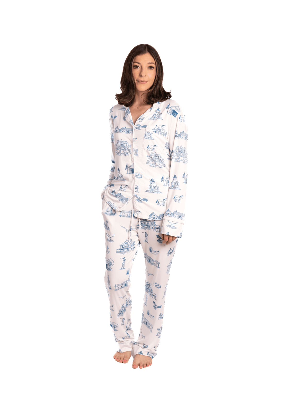 Huntington & Cold Spring Harbor Toile Long Sleeve Pajama Set - Oyster and Arrow