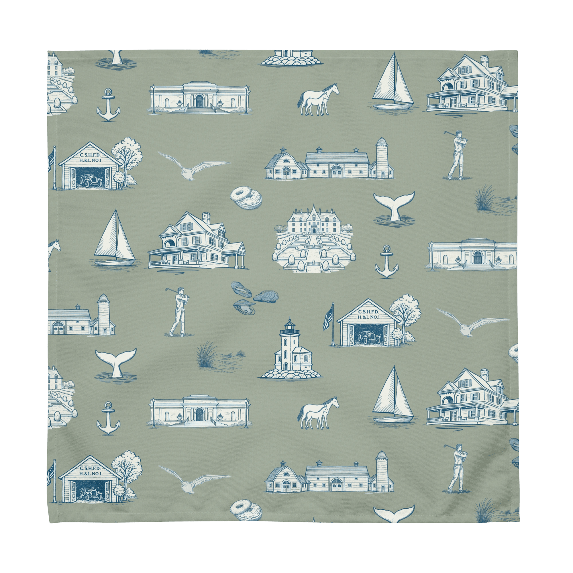 Huntington & Cold Spring Harbor Toile Napkins, Set of 4 - Oyster and Arrow