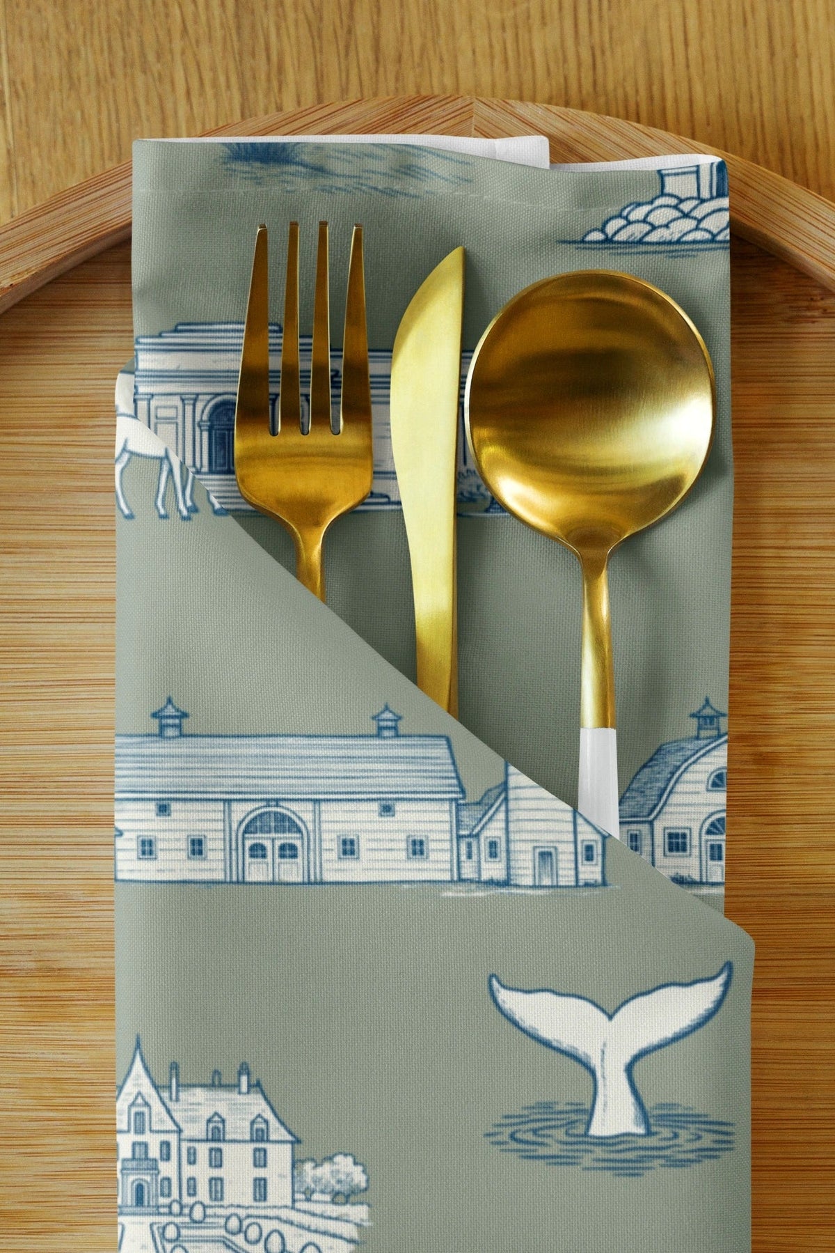 Huntington & Cold Spring Harbor Toile Napkins, Set of 4 - Oyster and Arrow