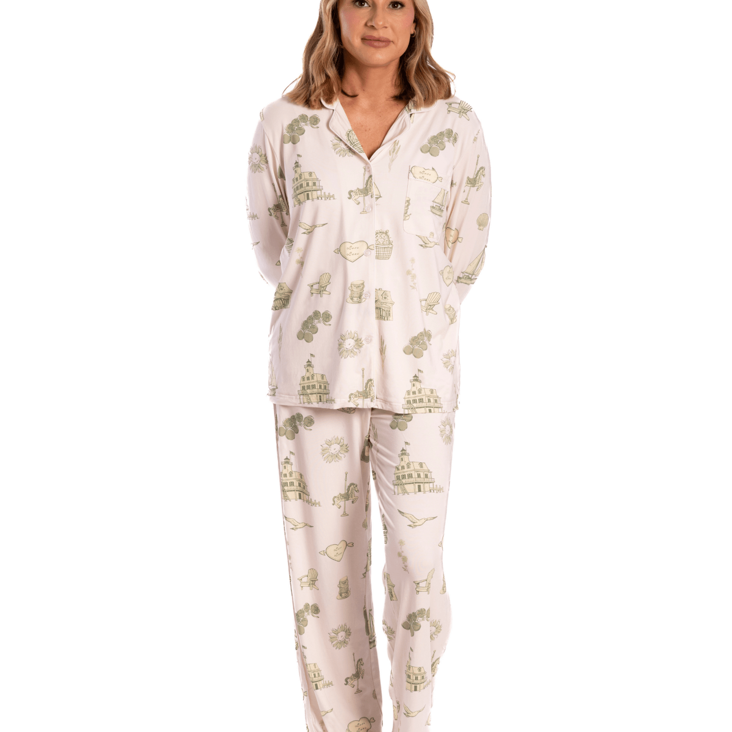 North Fork Toile Long Sleeve Bamboo Pajama Set - Oyster and Arrow
