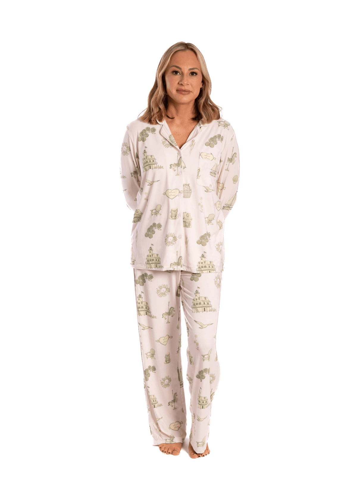 North Fork Toile Long Sleeve Bamboo Pajama Set - Oyster and Arrow
