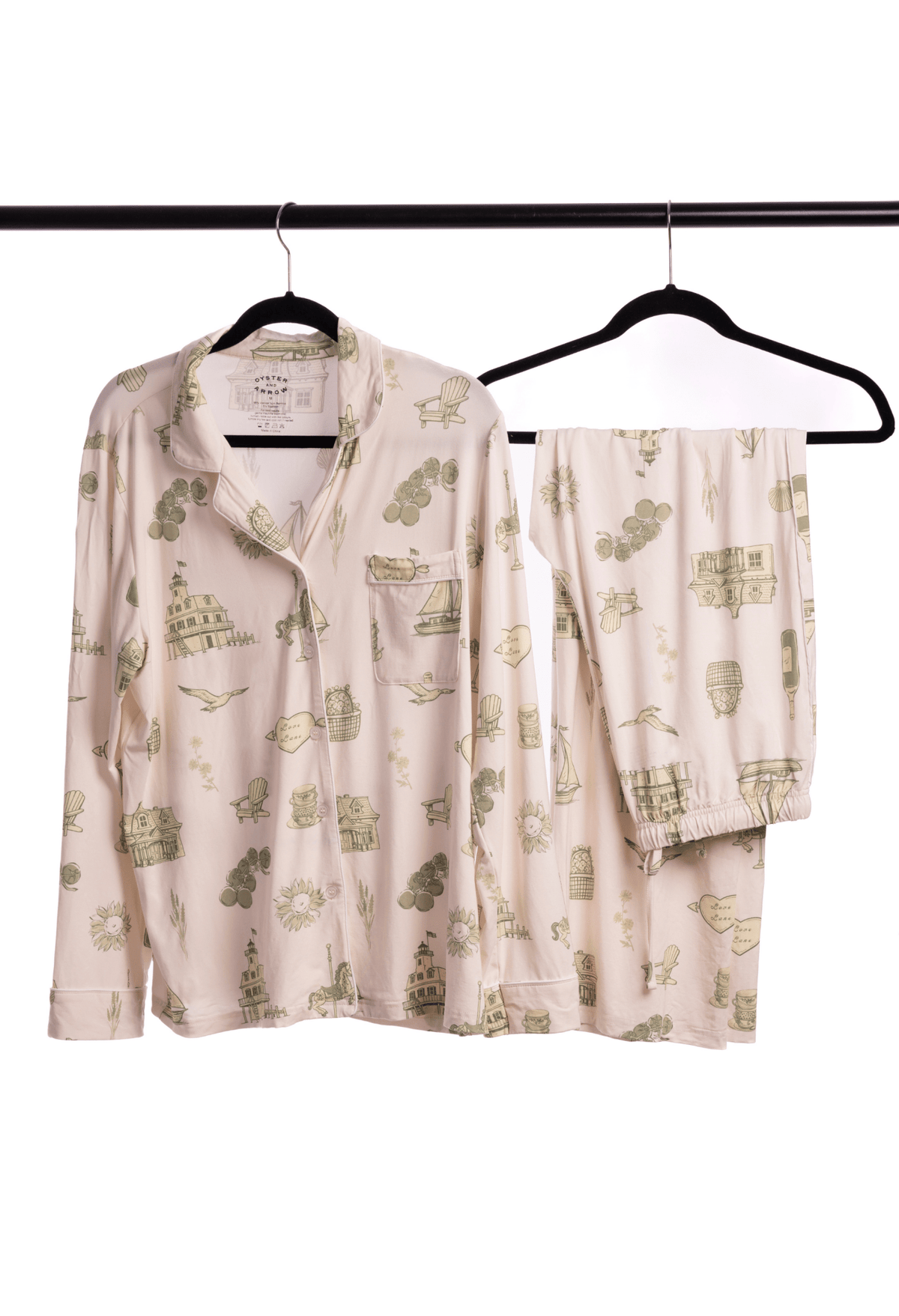 North Fork Toile Long Sleeve Bamboo Pajama Set - Oyster and Arrow