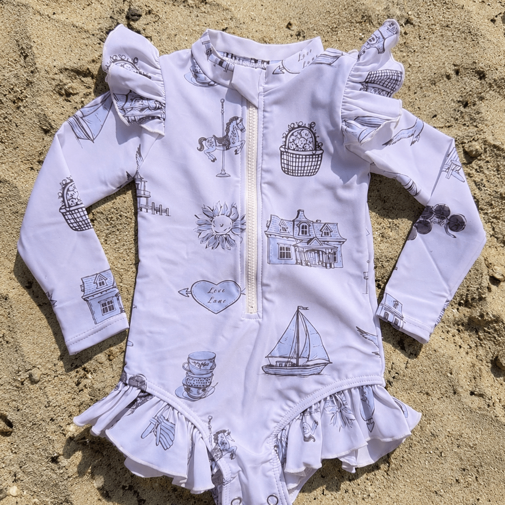North Fork Toile UPF 50+ Baby Girls Swimsuit - Oyster and Arrow