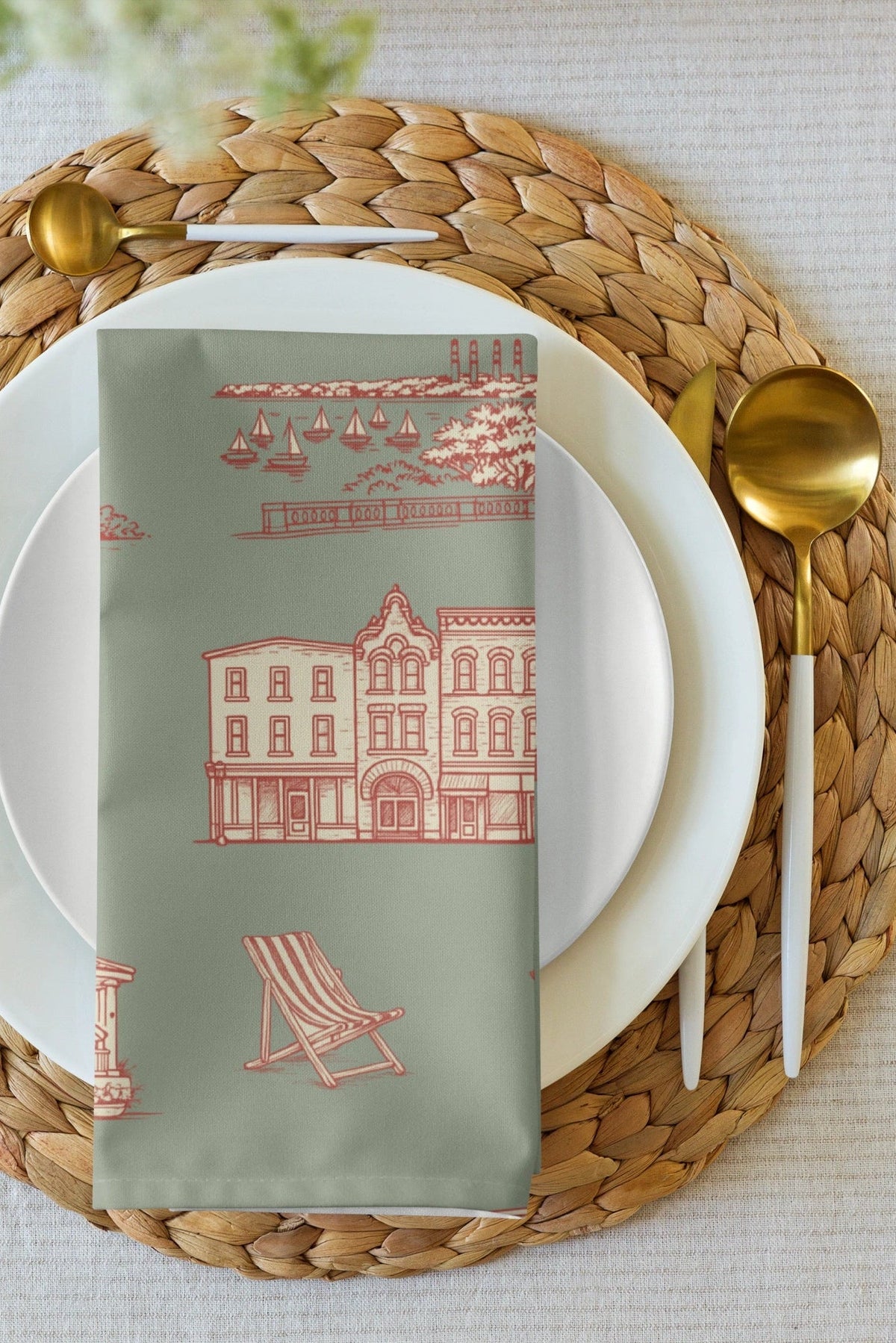Northport Toile Cotton Napkins, Set of 4 - Oyster and Arrow