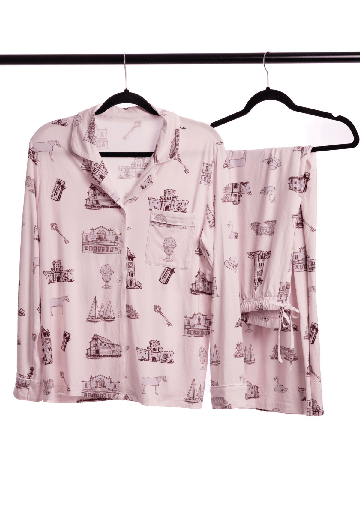 Roslyn & Sands Point Toile Long Sleeve Bamboo Pajama Set - Oyster and Arrow